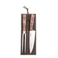 Set tenedor cuchillo parrillero funda cuero cafe