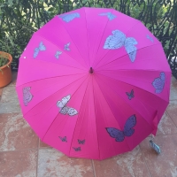 Paraguas fucsia con mariposas