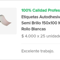 ETIQUETA AUTOADHESIVA 150X100 MM X 250 UNIDADES EN ROLLOS SEMI BRILLO MATERIAL USA CINTA PARA IMPRIMIR